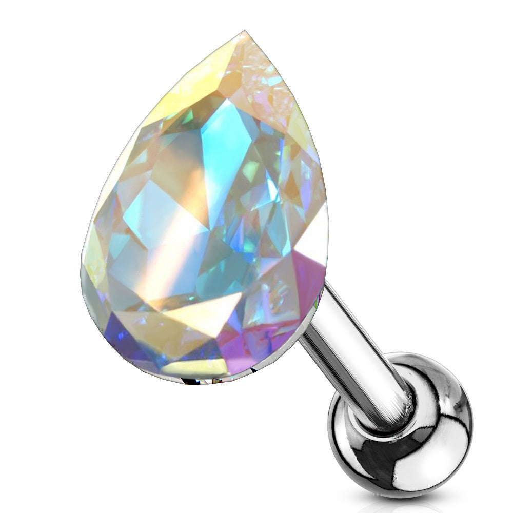 Tear Drop Shaped Crystal Cartilage Helix Tragus Conch Ear Lobe Barbell Stud
- Stainless Steel