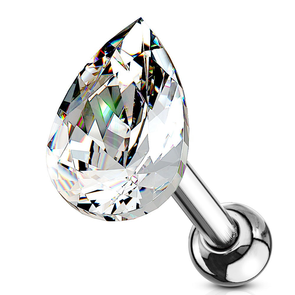 Tear Drop Shaped Crystal Cartilage Helix Tragus Conch Ear Lobe Barbell Stud
- Stainless Steel