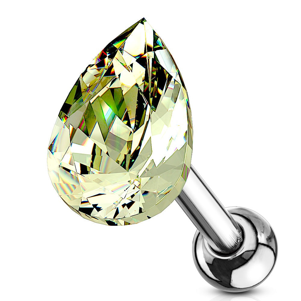 Tear Drop Shaped Crystal Cartilage Helix Tragus Conch Ear Lobe Barbell Stud
- Stainless Steel