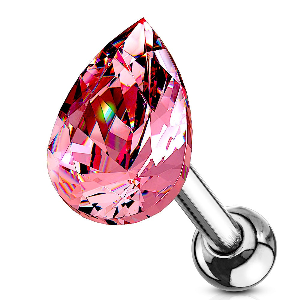 Tear Drop Shaped Crystal Cartilage Helix Tragus Conch Ear Lobe Barbell Stud
- Stainless Steel