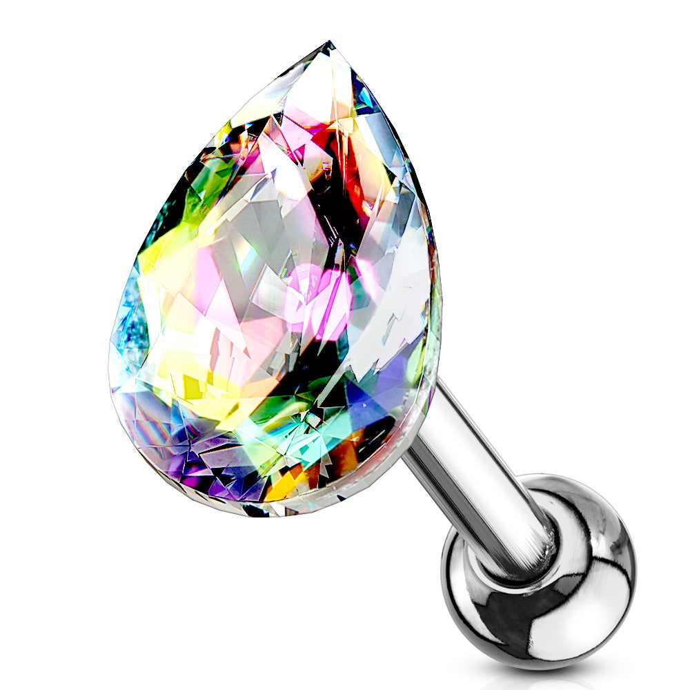 Tear Drop Shaped Crystal Cartilage Helix Tragus Conch Ear Lobe Barbell Stud
- Stainless Steel