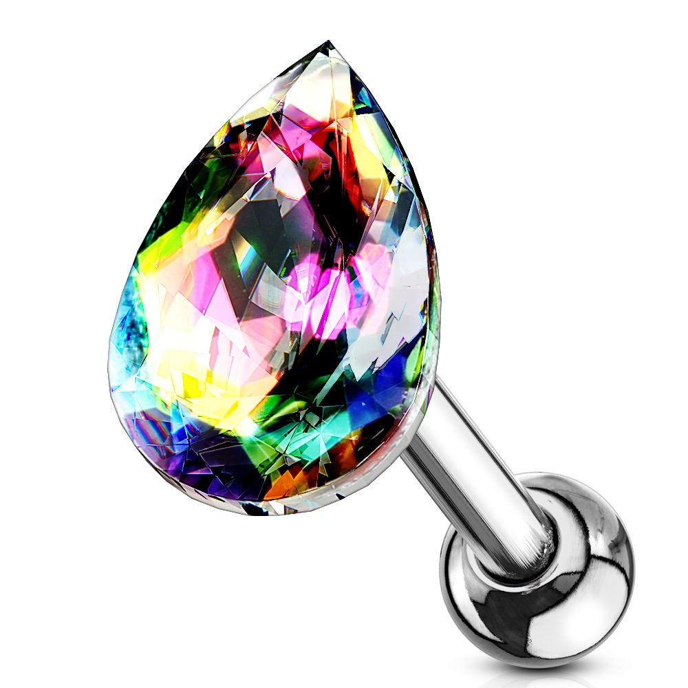 Tear Drop Shaped Crystal Cartilage Helix Tragus Conch Ear Lobe Barbell Stud
- Stainless Steel