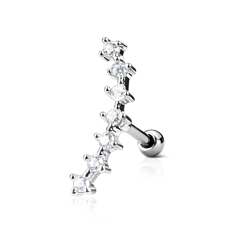 Crystal Lined Curved Top Cartilage Crawler Stud Earring - 316L Stainless Steel