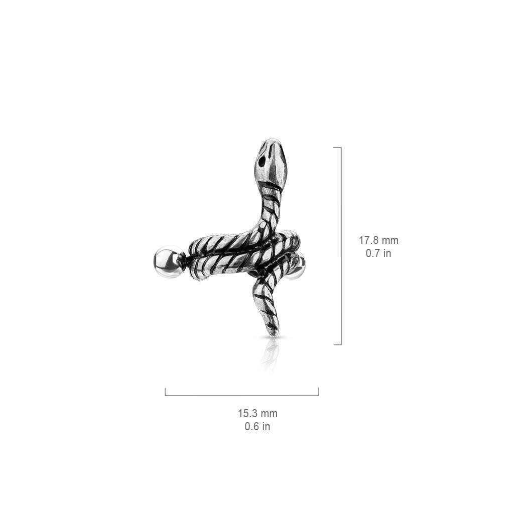 Coiled Snake Cartilage Helix Cuff Earring - 316L Stainless Steel