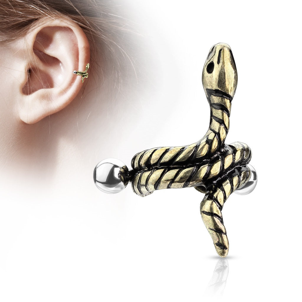 Coiled Snake Cartilage Helix Cuff Earring - 316L Stainless Steel