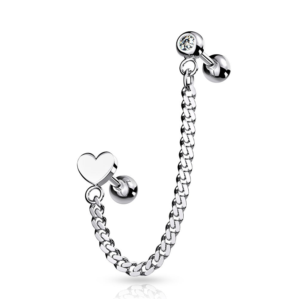 Cartilage Helix Ear Lobe Connecting Chain Earring Barbells 316L