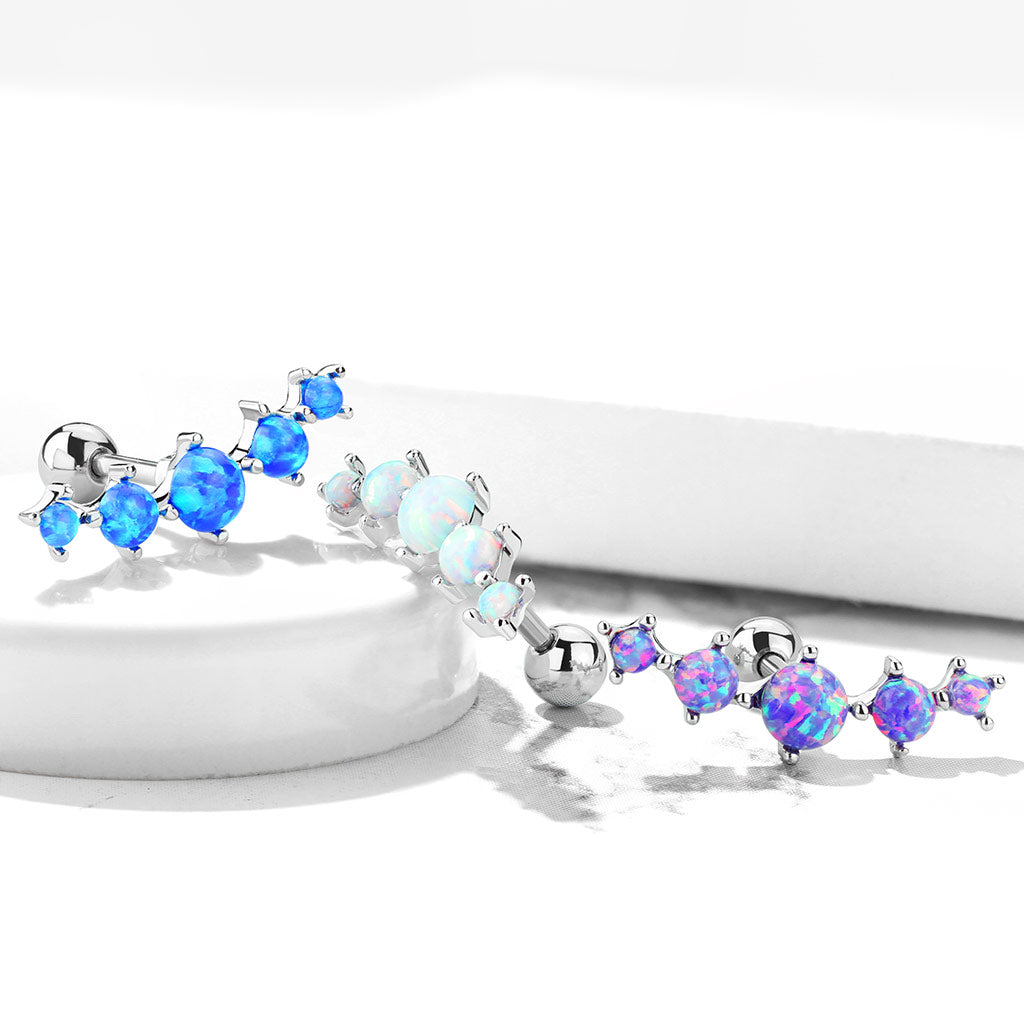 Five Synthetic Opal Set Ear Crawler Cartilage Piercing - 316L Stainless Steel