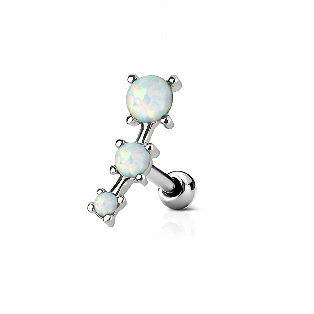 Triple Opal Ball Tragus Cartilage Helix Barbell - 316L Surgical Steel