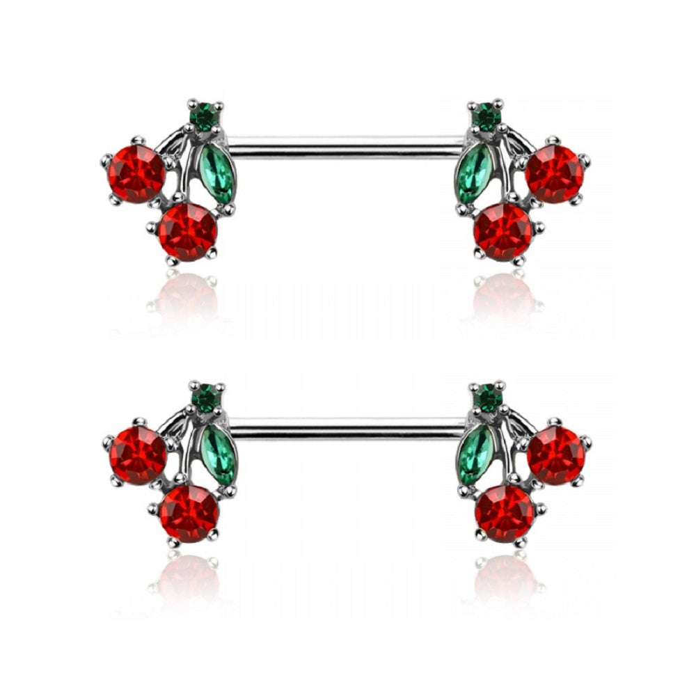 CZ Crystal Red Cherry Ends Nipple Barbells
- Stainless Steel - Pair