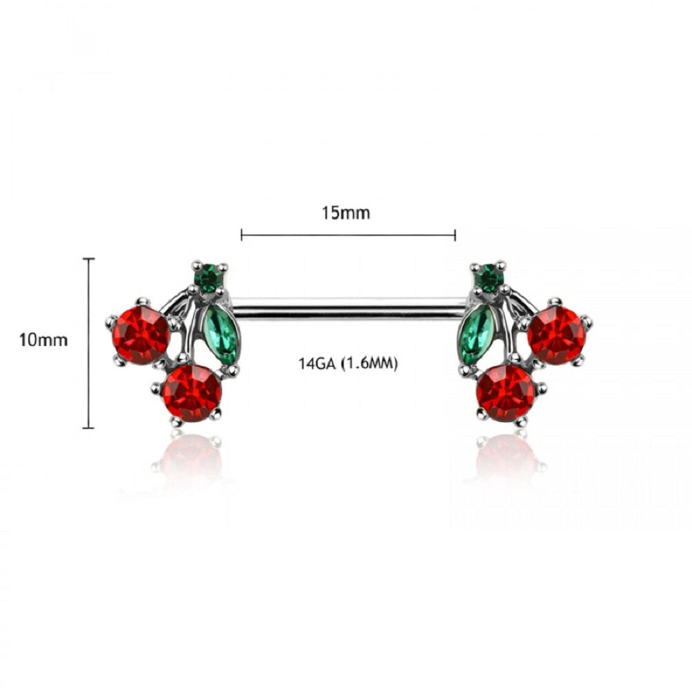 CZ Crystal Red Cherry Ends Nipple Barbells
 - Stainless Steel - Pair