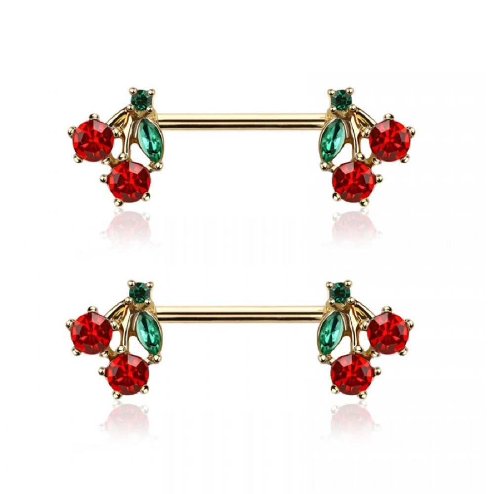 CZ Crystal Red Cherry Ends Nipple Barbells
- Stainless Steel - Pair