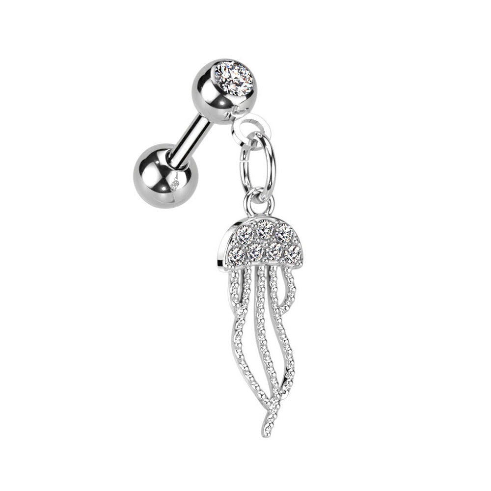 CZ Crystal Paved Jellyfish Dangling Barbell - 316L Stainless Steel