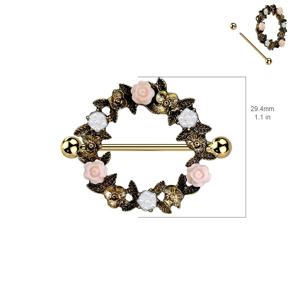 Floral Wreath Nipple Shields - Stainless Steel - Pair