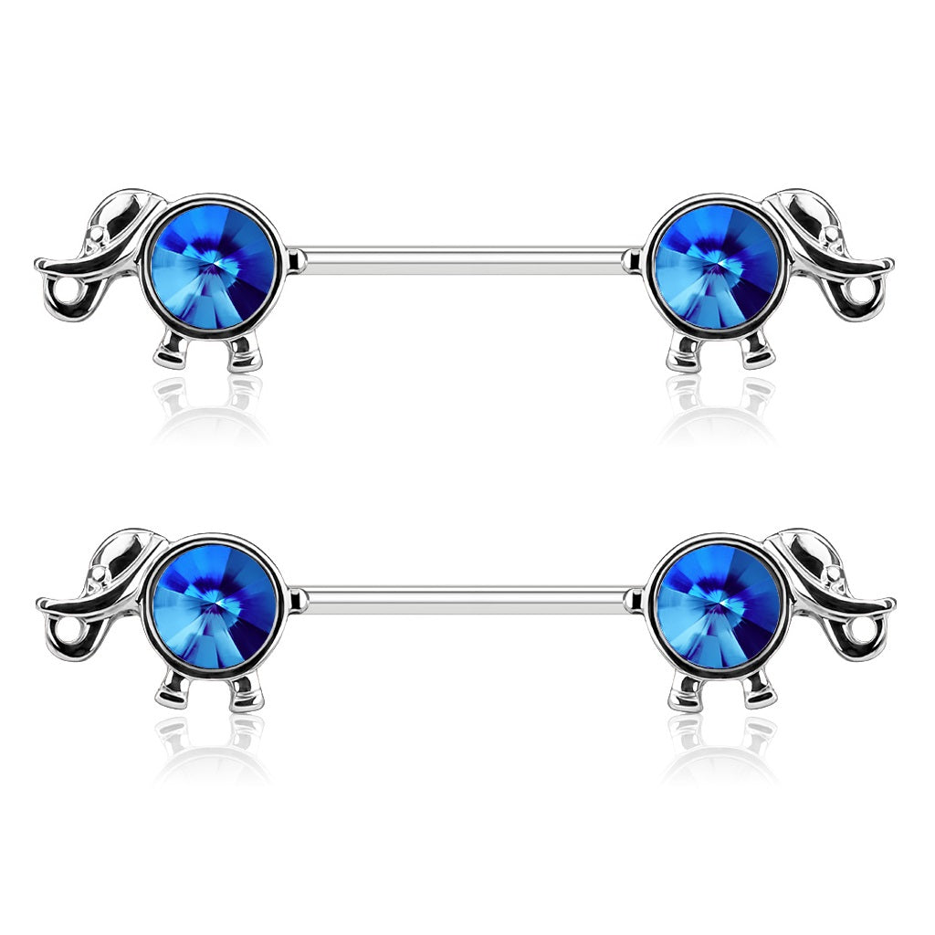Gemmed Elephant Nipple Barbells - Stainless Steel - Pair