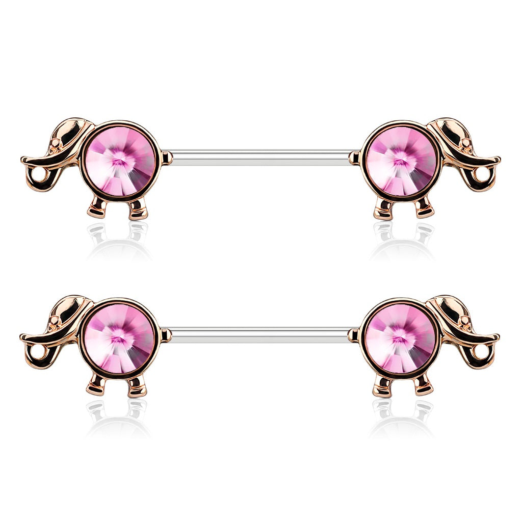 Gemmed Elephant Nipple Barbells - Stainless Steel - Pair
