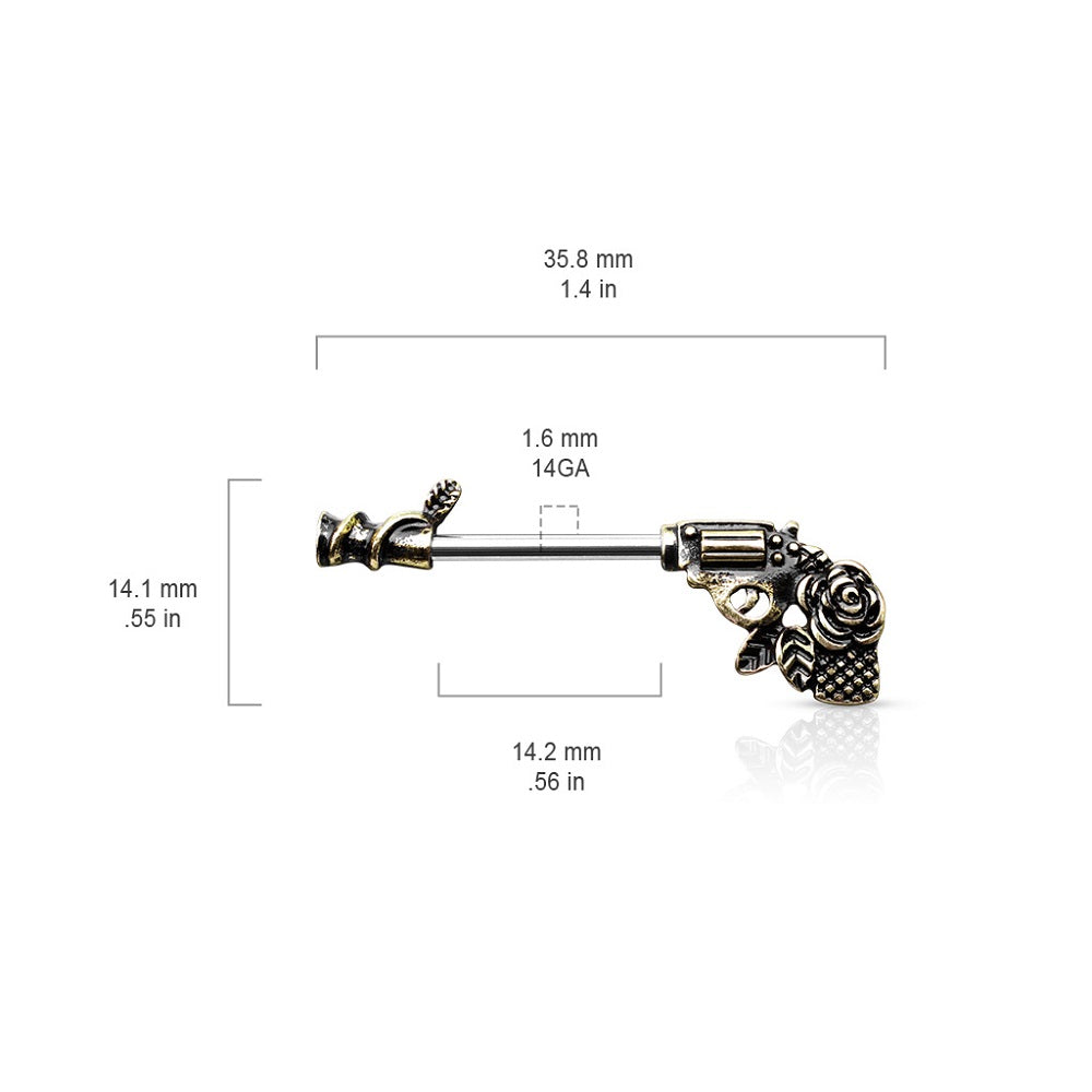 Rose Pistol Gun Nipple Barbells - Stainless Steel - Pair