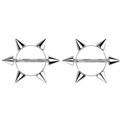 Spikes Nipple Barbell Shields - Stainless Steel - Pair