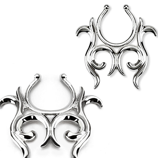 Tribal Design Faux Clip On Nipple Rings - Brass - Pair