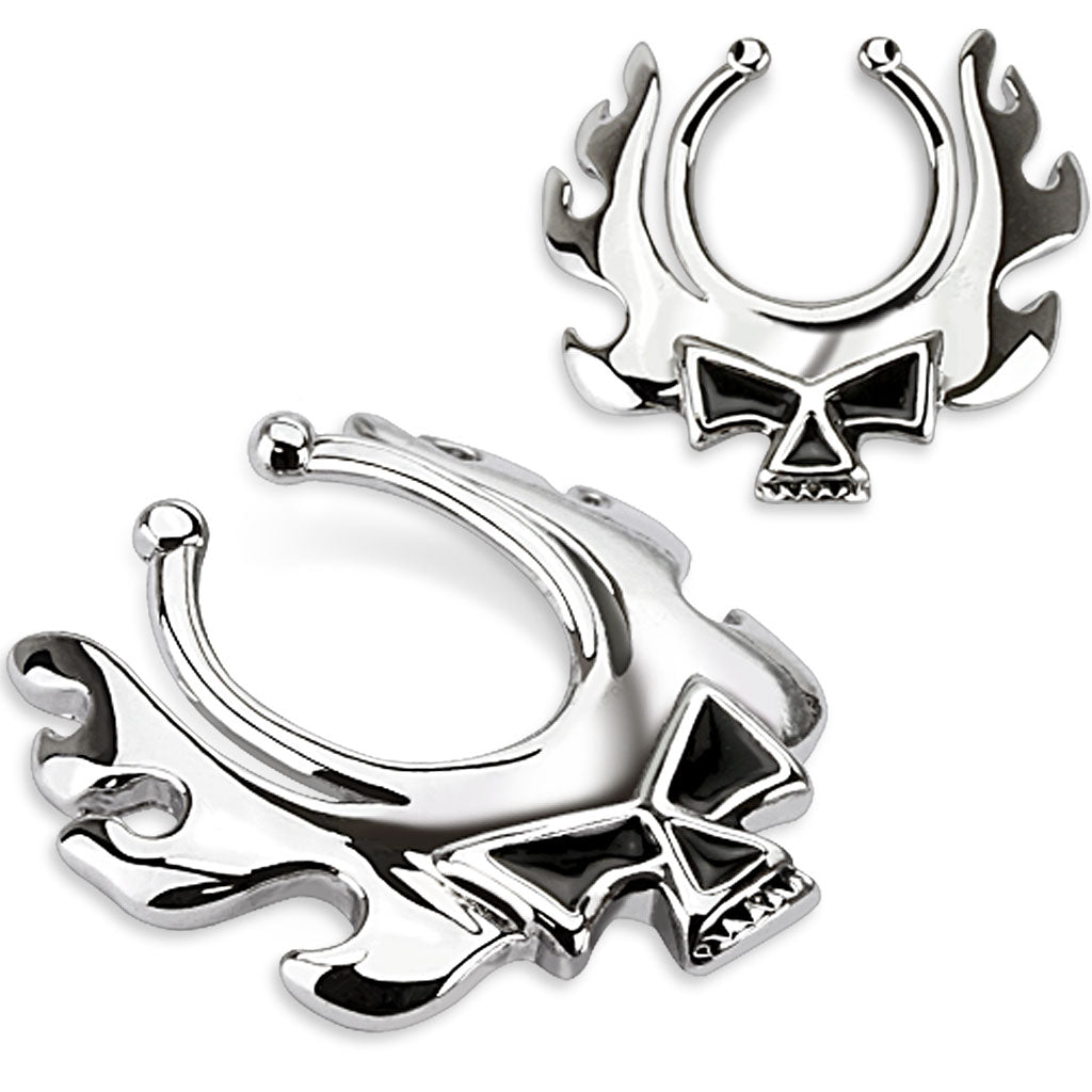 Blazing Skull Non-Piercing Clip On Nipple Rings - Brass - Pair
