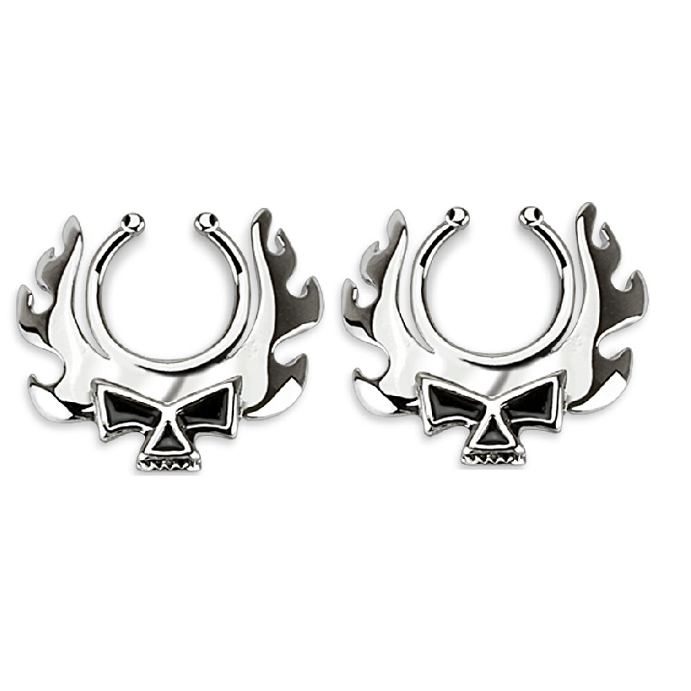Blazing Skull Non-Piercing Clip On Nipple Rings - Brass - Pair
