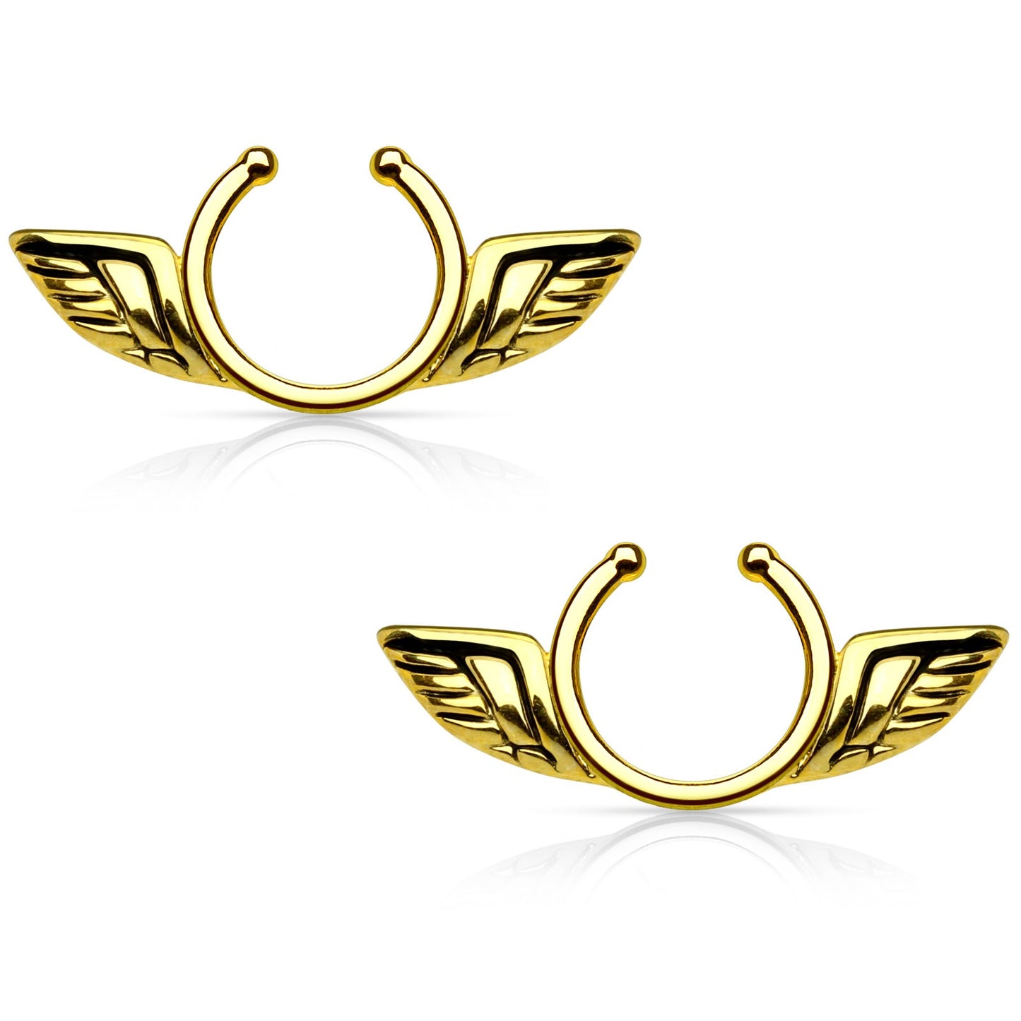 Angel Wings Clip On Non-Pierce Fake Nipple Rings - Brass - Pair