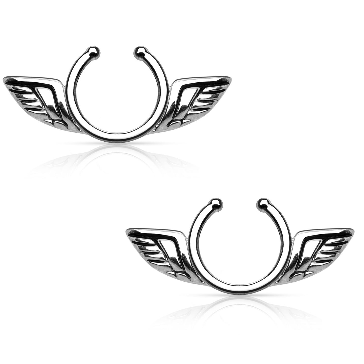 Angel Wings Clip On Non-Pierce Fake Nipple Rings - Brass - Pair