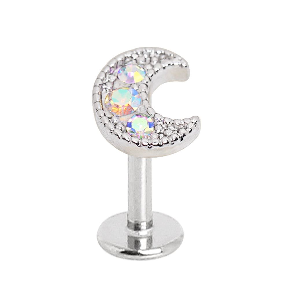 Aurora Borealis Crystal Crescent Moon Flate Back Stud - Stainless Steel