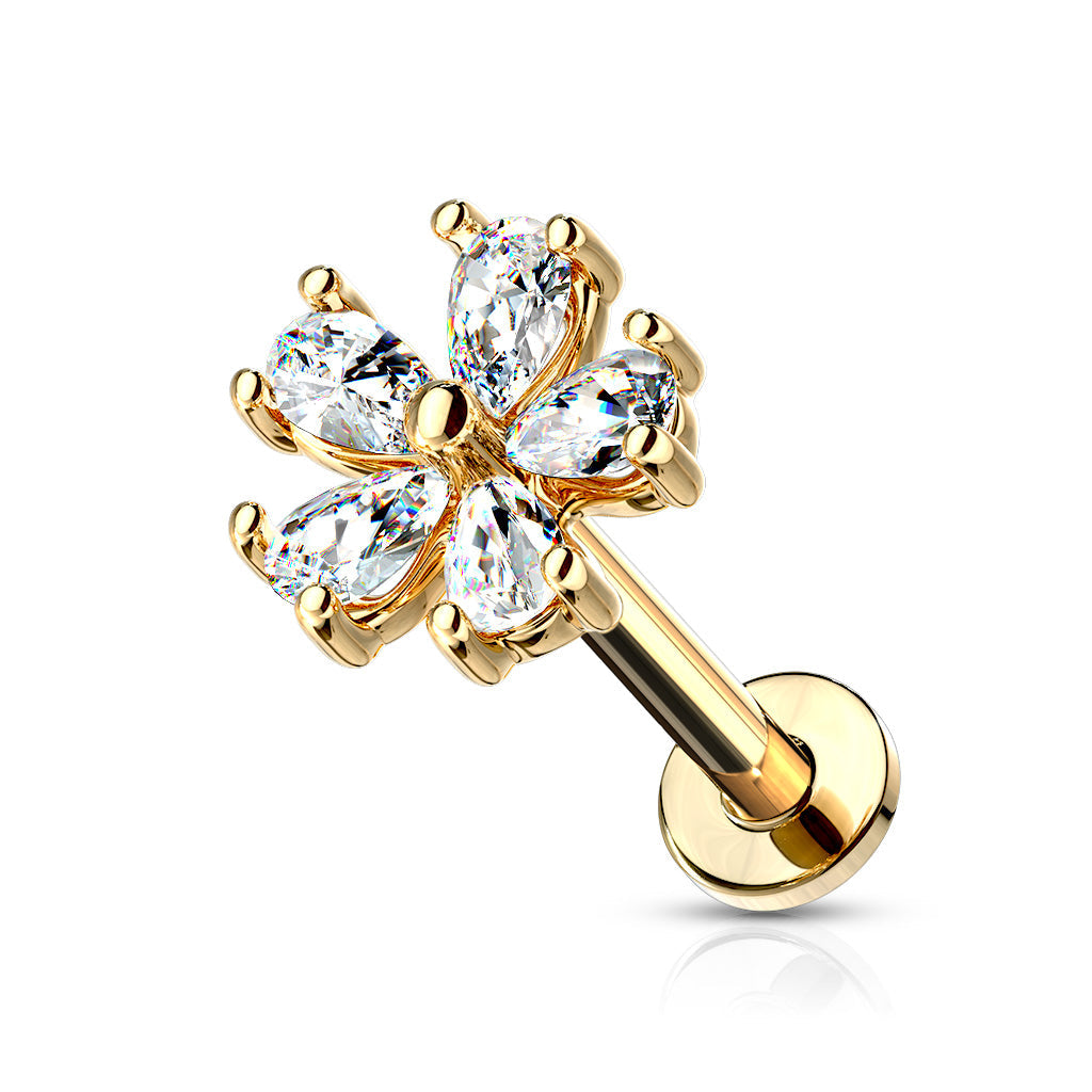 Pear CZ Crystal Flower Top Stud - Stainless Steel