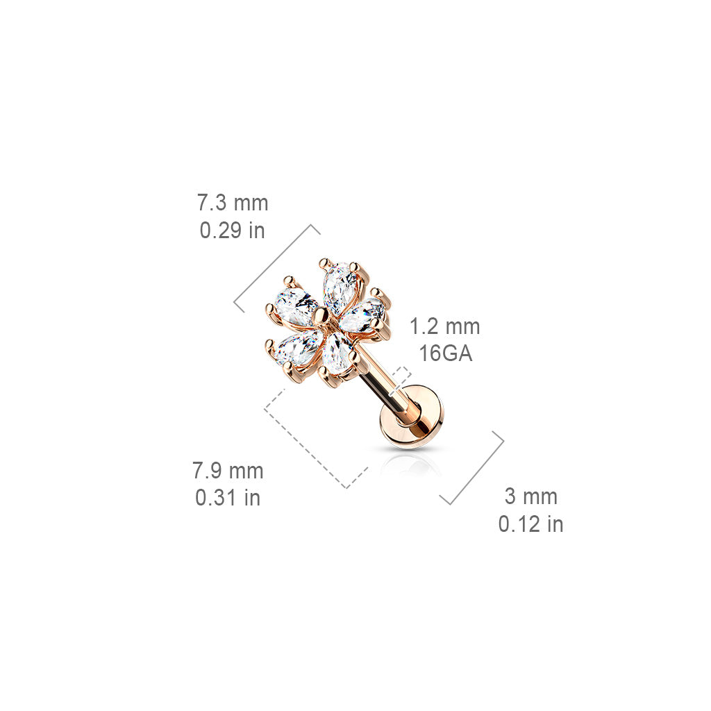 Pear CZ Crystal Flower Top Stud - Stainless Steel