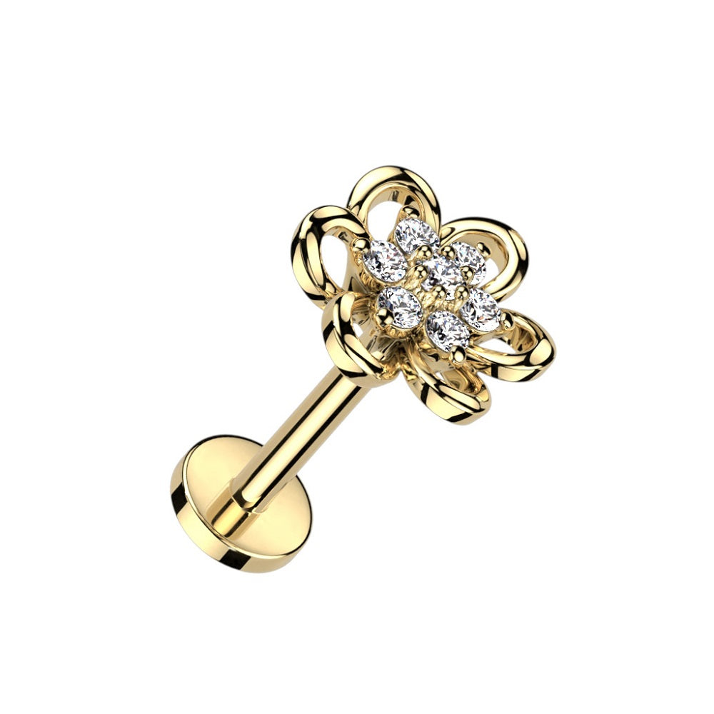 Hollow Flower with CZ Crystal Center Internally Threaded Stud - 316L Stainless Steel