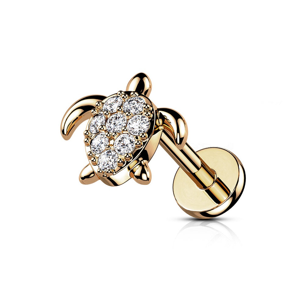 Crystal Paved Turtle Internally Threaded Stud - 316L Stainless Steel