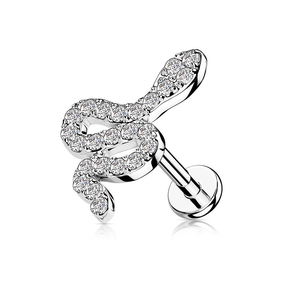 CZ Crystal Paved Snake Internally Threaded Flat Back Stud - 316L Stainless Steel