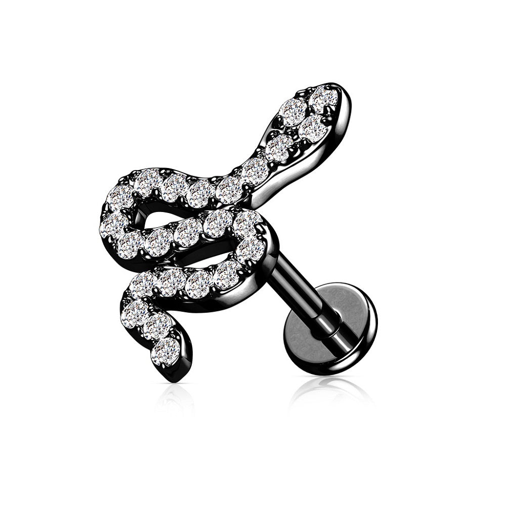 CZ Crystal Paved Snake Internally Threaded Flat Back Stud - 316L Stainless Steel