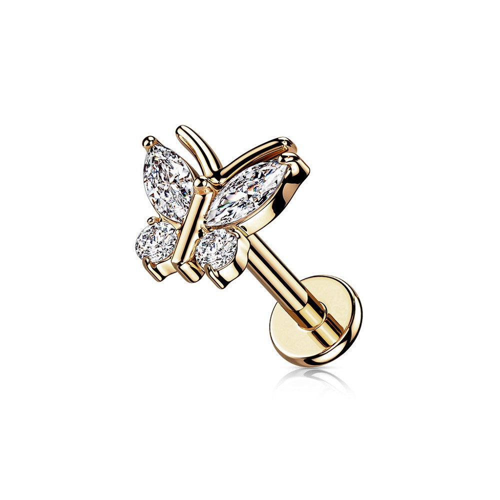 CZ Crystal Butterfly Internally Threaded Flat Back Stud - 316L Stainless Steel
