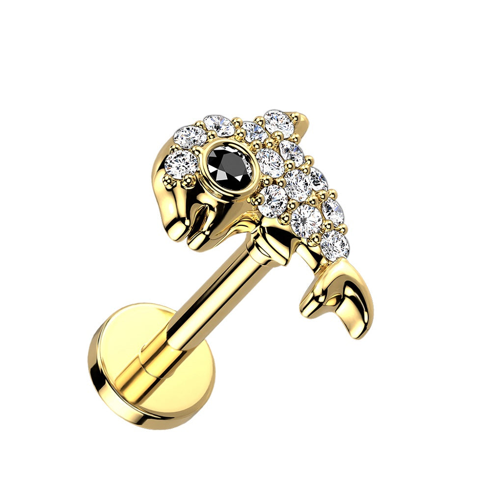 CZ Crystal Paved Dolphin Internally Threaded Stud - 316L Stainless Steel