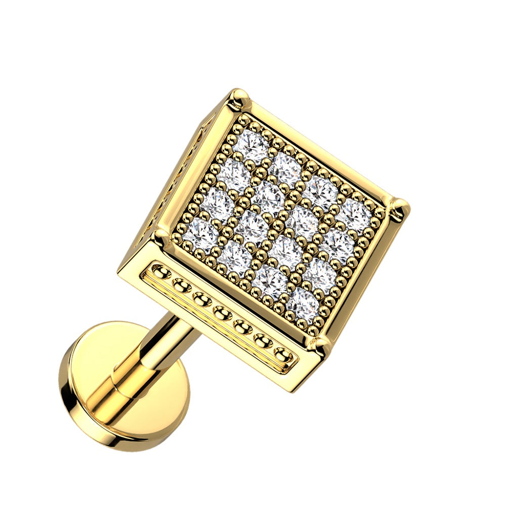 CZ Crystal Paved Square Top Internally Threaded Stud - 316L Stainless Steel