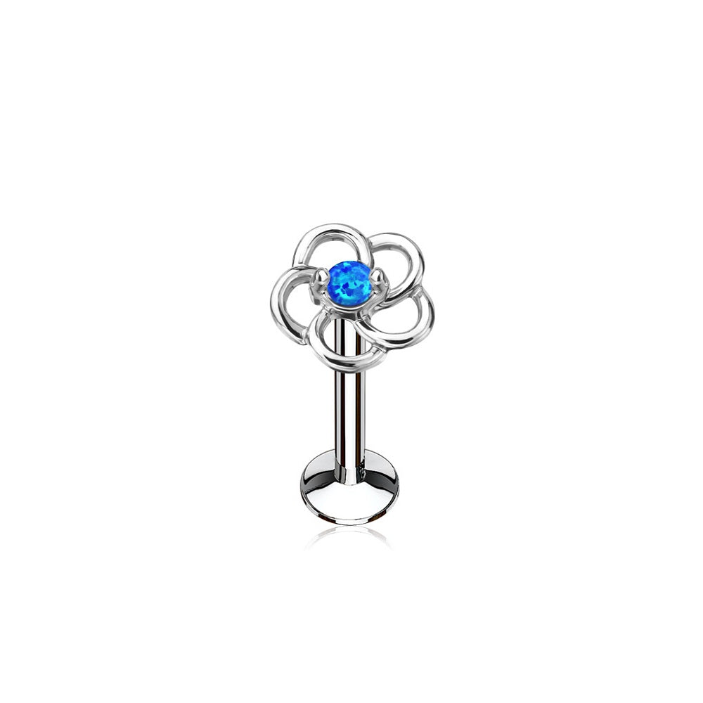 Internally Threaded Synthetic Opal Centered Flower Top Stud - 316L Stainless Steel