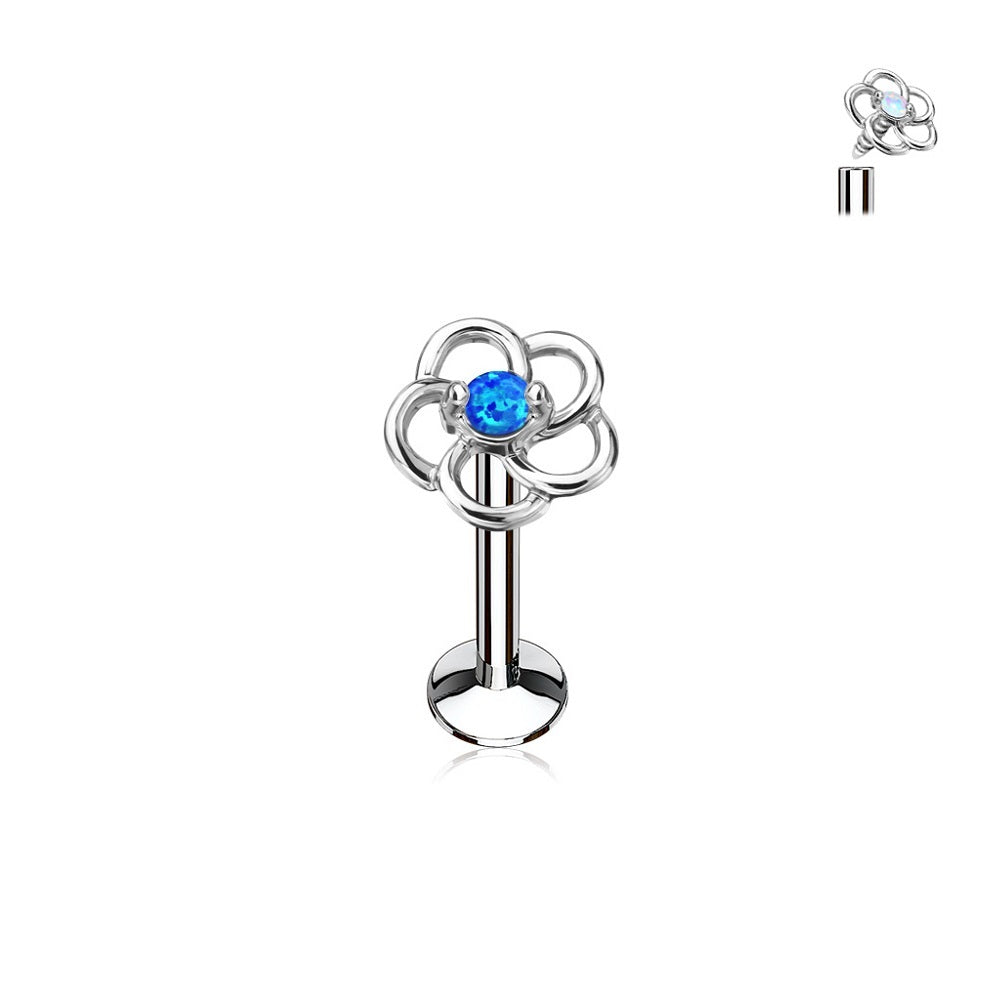Internally Threaded Synthetic Opal Centered Flower Top Stud - 316L Stainless Steel
