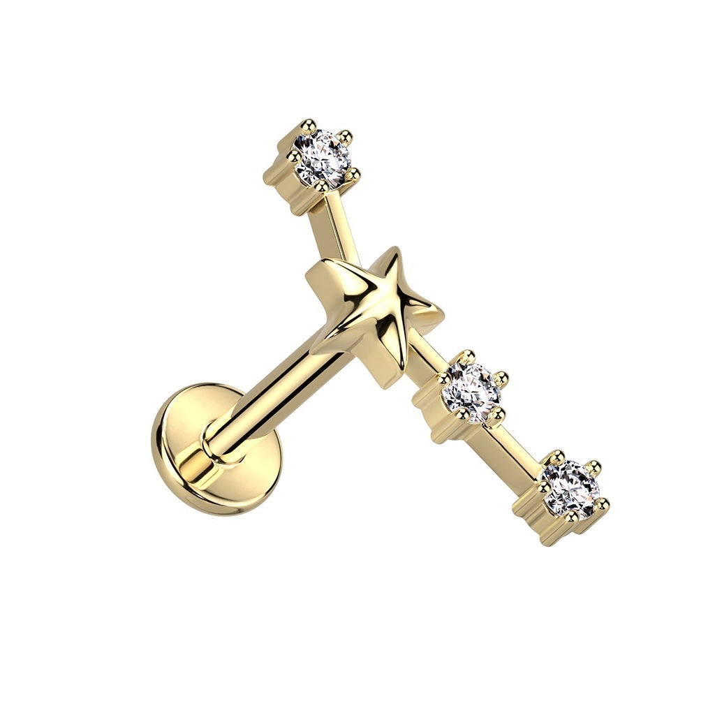 Gold Plated Internally Threaded CZ Crystal Zodiac Constellation Flat Back Stud - 316L Stainless Steel