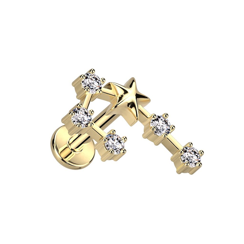 Gold Plated Internally Threaded CZ Crystal Zodiac Constellation Flat Back Stud - 316L Stainless Steel