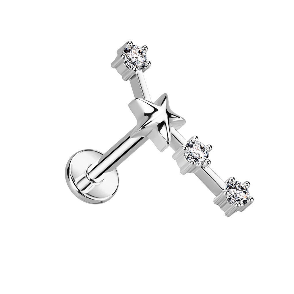 Internally Threaded CZ Crystal Zodiac Constellation Flat Back Stud - 316L Stainless Steel