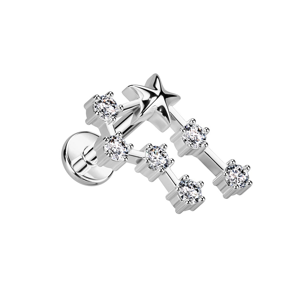 Internally Threaded CZ Crystal Zodiac Constellation Flat Back Stud - 316L Stainless Steel