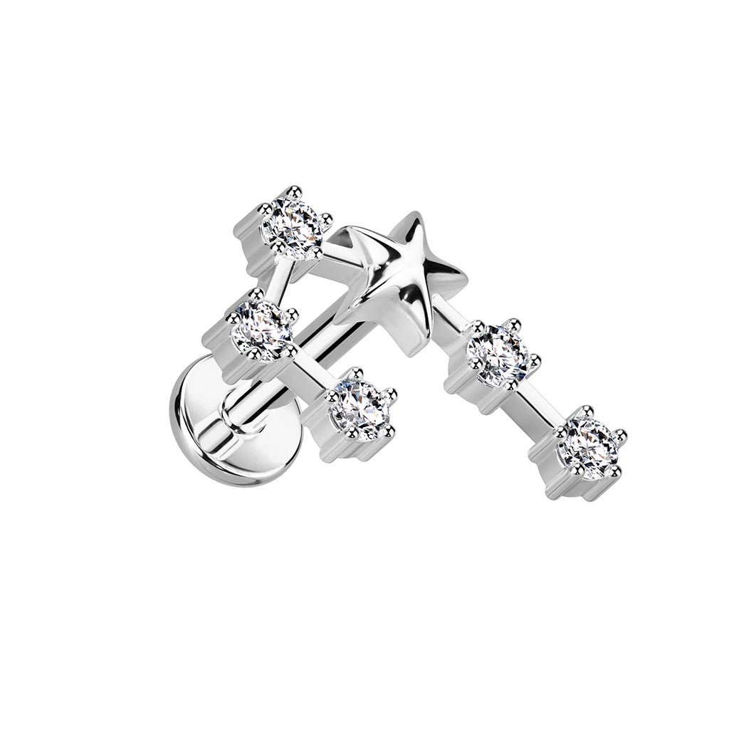 Internally Threaded CZ Crystal Zodiac Constellation Flat Back Stud - 316L Stainless Steel