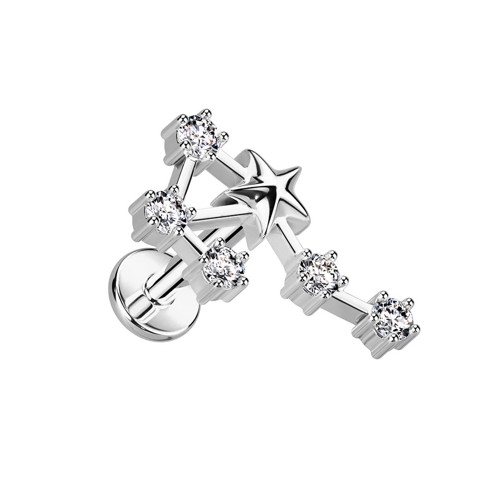 Internally Threaded CZ Crystal Zodiac Constellation Flat Back Stud - 316L Stainless Steel