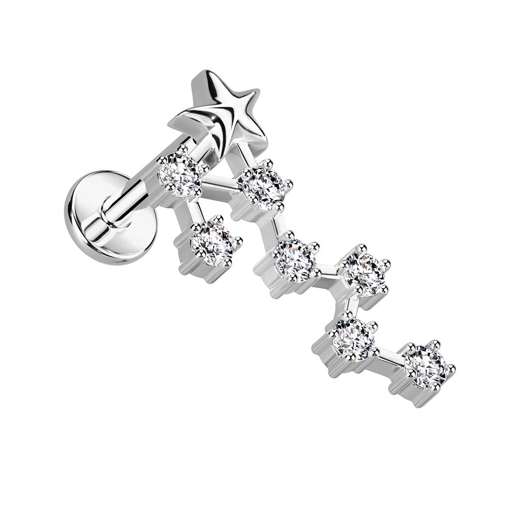 Internally Threaded CZ Crystal Zodiac Constellation Flat Back Stud - 316L Stainless Steel