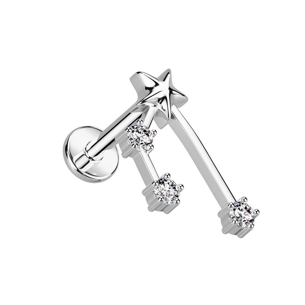 Internally Threaded CZ Crystal Zodiac Constellation Flat Back Stud - 316L Stainless Steel