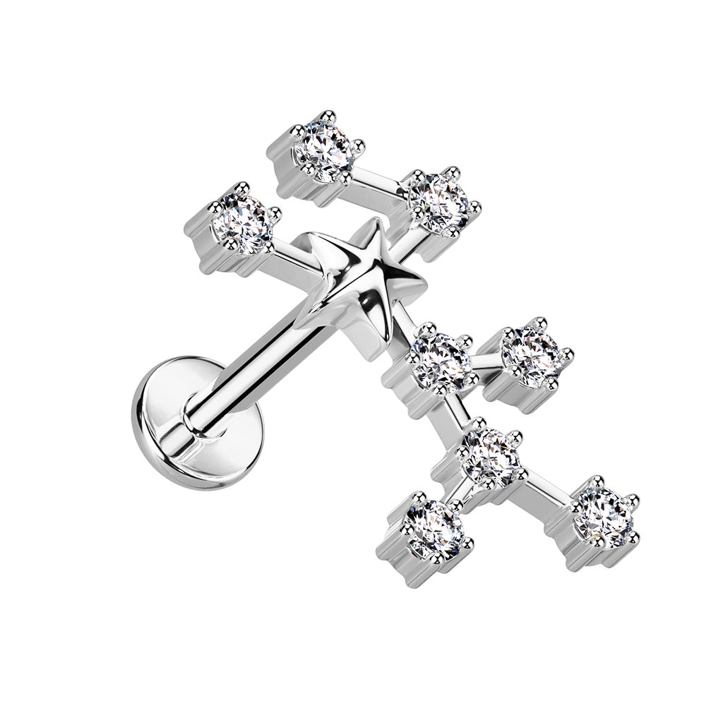 Internally Threaded CZ Crystal Zodiac Constellation Flat Back Stud - 316L Stainless Steel