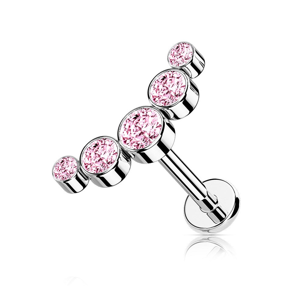 Round CZ Crystals Curved Internally Threaded Flat Back Stud - 316L Stainless Steel