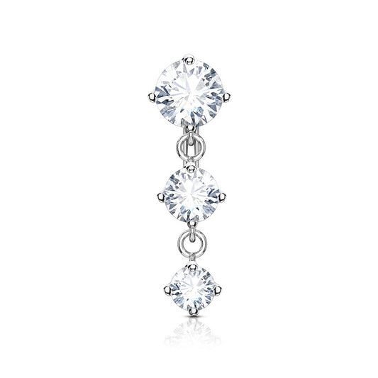 Triple Round CZ Crystal Vertical Drop Belly Button Ring - 316L Stainless Steel