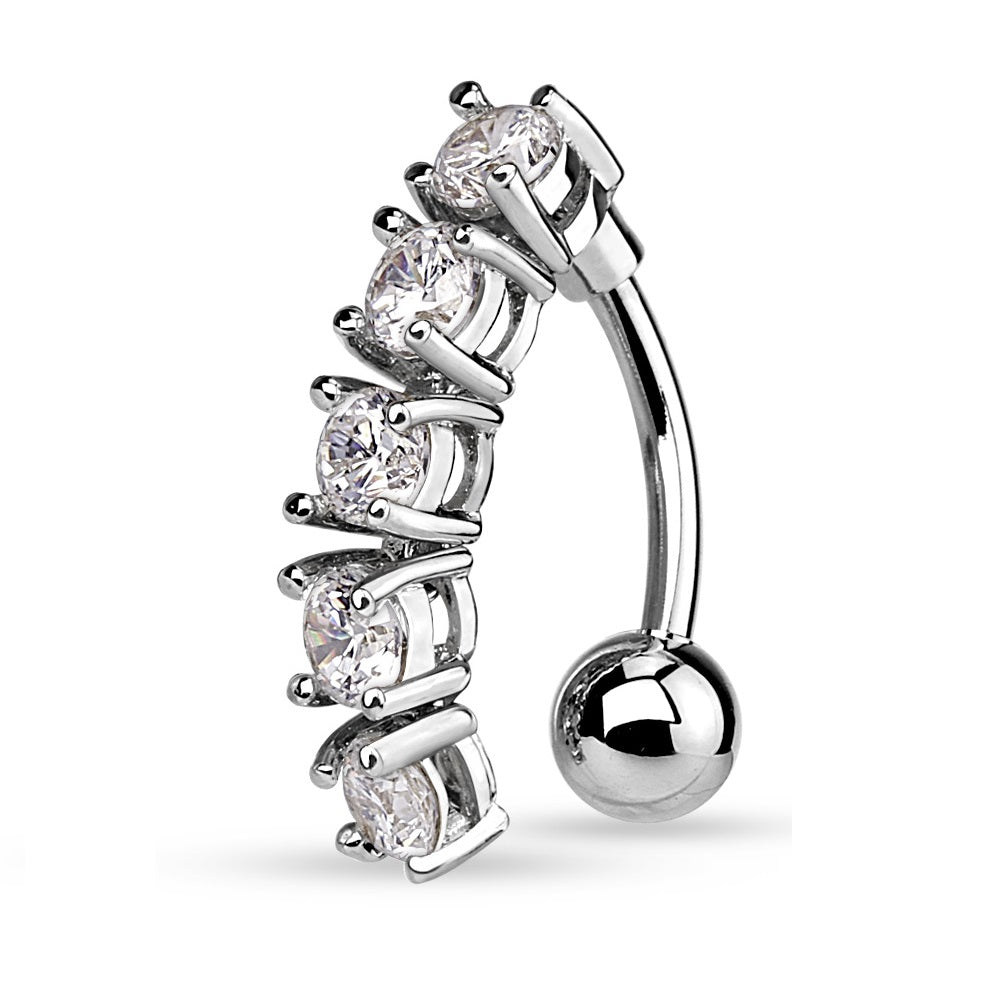 CZ Vertical Drop Reverse Belly Button Ring - Stainless Steel